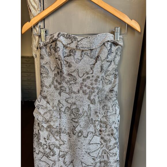 ABS Allen Schwartz Dress Sz 2 Women’s Strapless Metallic Silver Brocade Mini - Picture 4 of 9